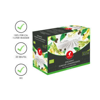 Preview: Julius Meinl Tee BIO Ingwer-Zitronengras Big Bag (1 Beutel für ca. 1 lt. Wasser), Kräutertee, 20 Teebeutel im Kuvert pro Packung